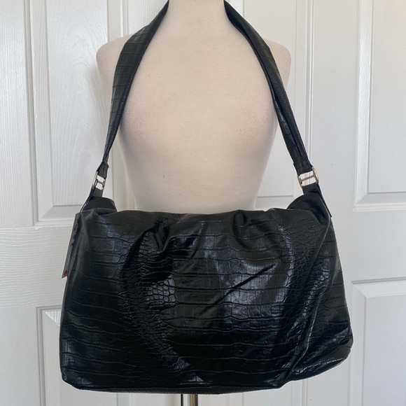 Zara Vegan Leather Black Croc Tote Bag New - Picture 5 of 11